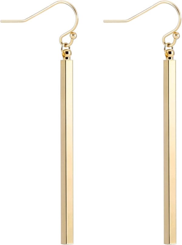 Aobei Pearl Dainty 18K Gold/Platiunum Silver Long Vertical Bar Drop Dangle Earring Minimal Hanging Earrings Geometric jewelry for Women