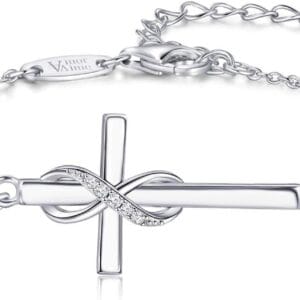 AmorAime 925 Sterling Silver Cross Bracelet for Women Faith Bracelet 14K Gold Plated Bracelet Christian Believe Faith Bracelet CZ Adjustable Jewelry for Festival, Vacation or Holiday