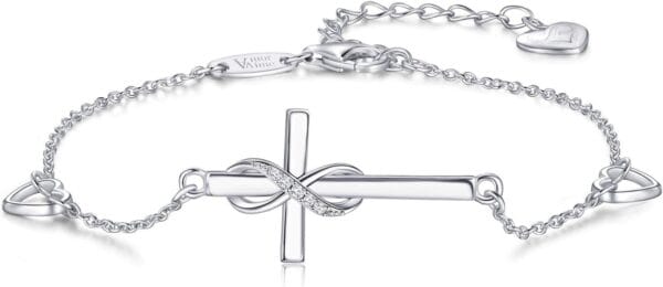 AmorAime 925 Sterling Silver Cross Bracelet for Women Faith Bracelet 14K Gold Plated Bracelet Christian Believe Faith Bracelet CZ Adjustable Jewelry for Festival, Vacation or Holiday