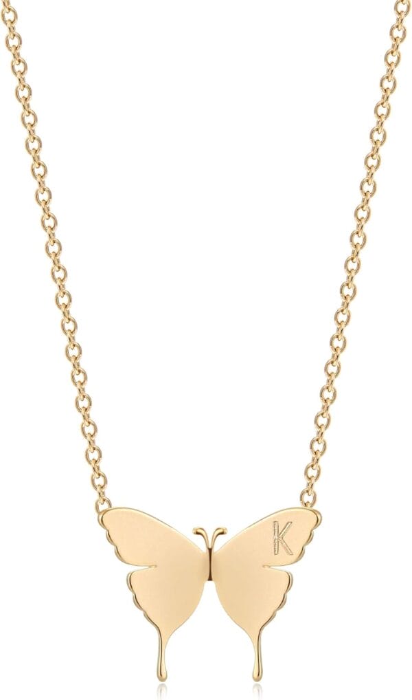 MEVECCO Gold Dainty Initial Necklace 18K Gold Plated Butterfly Pendant Name Necklaces Delicate Everyday Necklace for Women Minimalist Personalized Jewelry