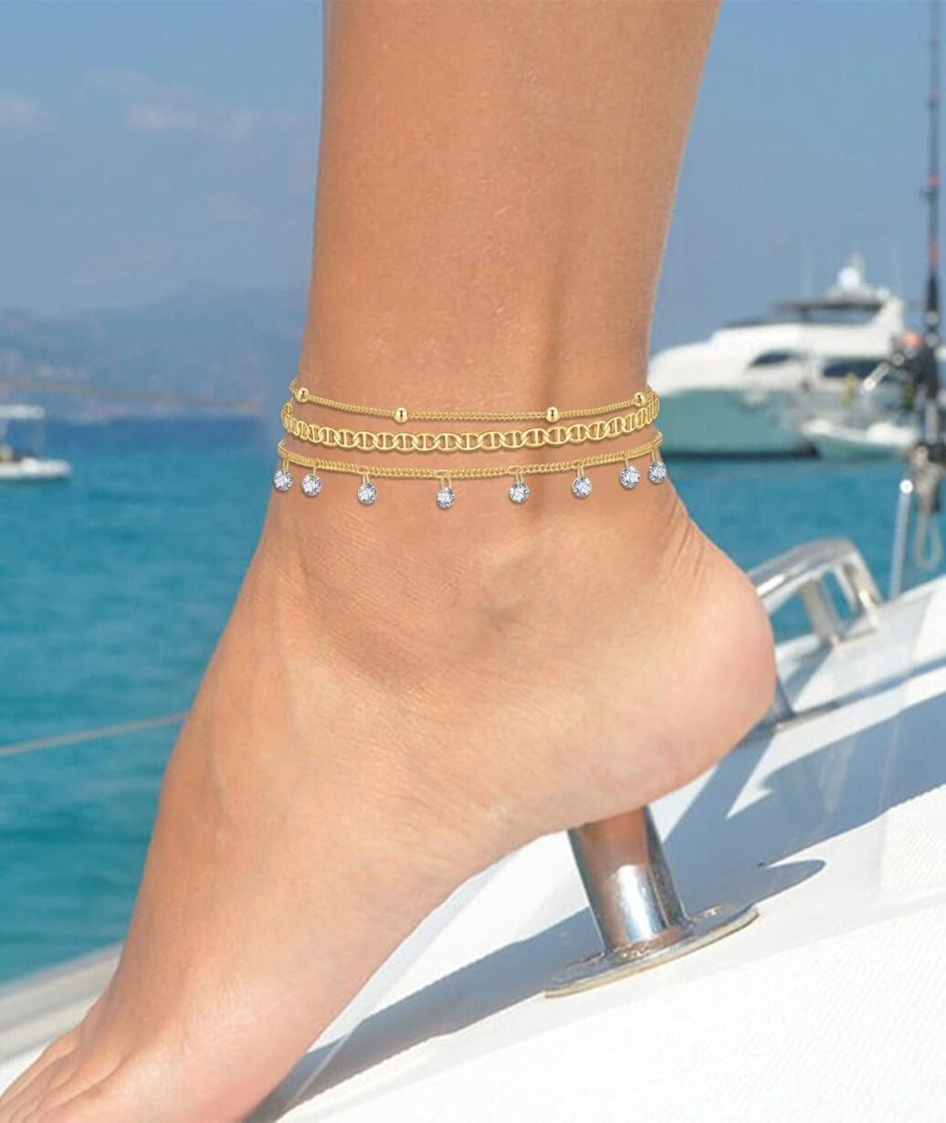 WFYOU Gold Ankle Bracelets for Women Dainty 14k Gold Plated Anklets for Women Waterproof Layered Adjustable Women's Anklets 3Pcs Gold Anklets Set Summer Beach Foot Anklet Jewelry Gift for Women - Image 2
