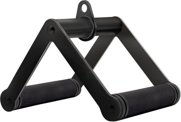 Double D Row Handle Cable Attachment for Weight Workout, Steel with Non-Slip Rubber Grip (Black)