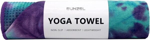 Eunzel Hot Yoga Towel - Microfiber Non Slip Yoga Mat Towel with Grip Dot Sweat Absorbent Towel for Hot Yoga, Pilates and Fitness 72" x 24", Green & Purple/Purple