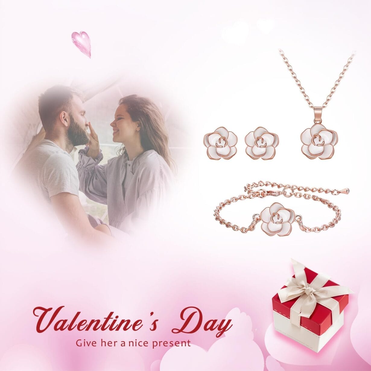 EleQueen Rose Flower Necklace Earrings Bracelet Set 14K Green Rose Gold Plated Hypoallergenic Jewelry Sets Gift for Women - Image 6