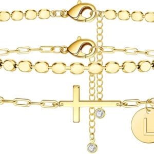 Ankle Bracelets for Women Layered Anklet, 14K Gold Plated Ankle Bracelet Dainty Cross Anklet for Women Gold Anklet Letter L Initial Ankle Bracelets for Women Teen Girls Initial Anklet Jewelry Gifts