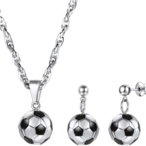 PROSTEEL Soccer Ball Football Charm Pendant Necklace Drop Earrings Set Stainless Steel 18K Plated Sport Women 3D Jewelry Set