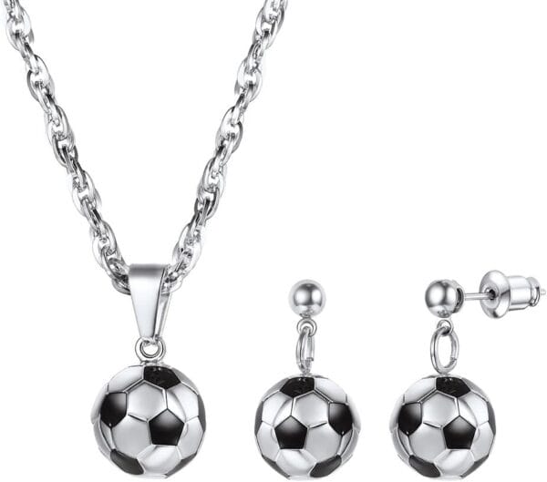 PROSTEEL Soccer Ball Football Charm Pendant Necklace Drop Earrings Set Stainless Steel 18K Plated Sport Women 3D Jewelry Set