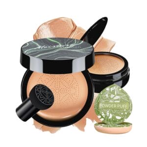 Mushroom Head Air Cushion CC Cream - BB Cream Face Makeup Foundation with Power Puff for Mature Skin Moisturizing Concealer Brighten Long-Lasting, Even Skin Tone for All Skin Types (Medium Deep)