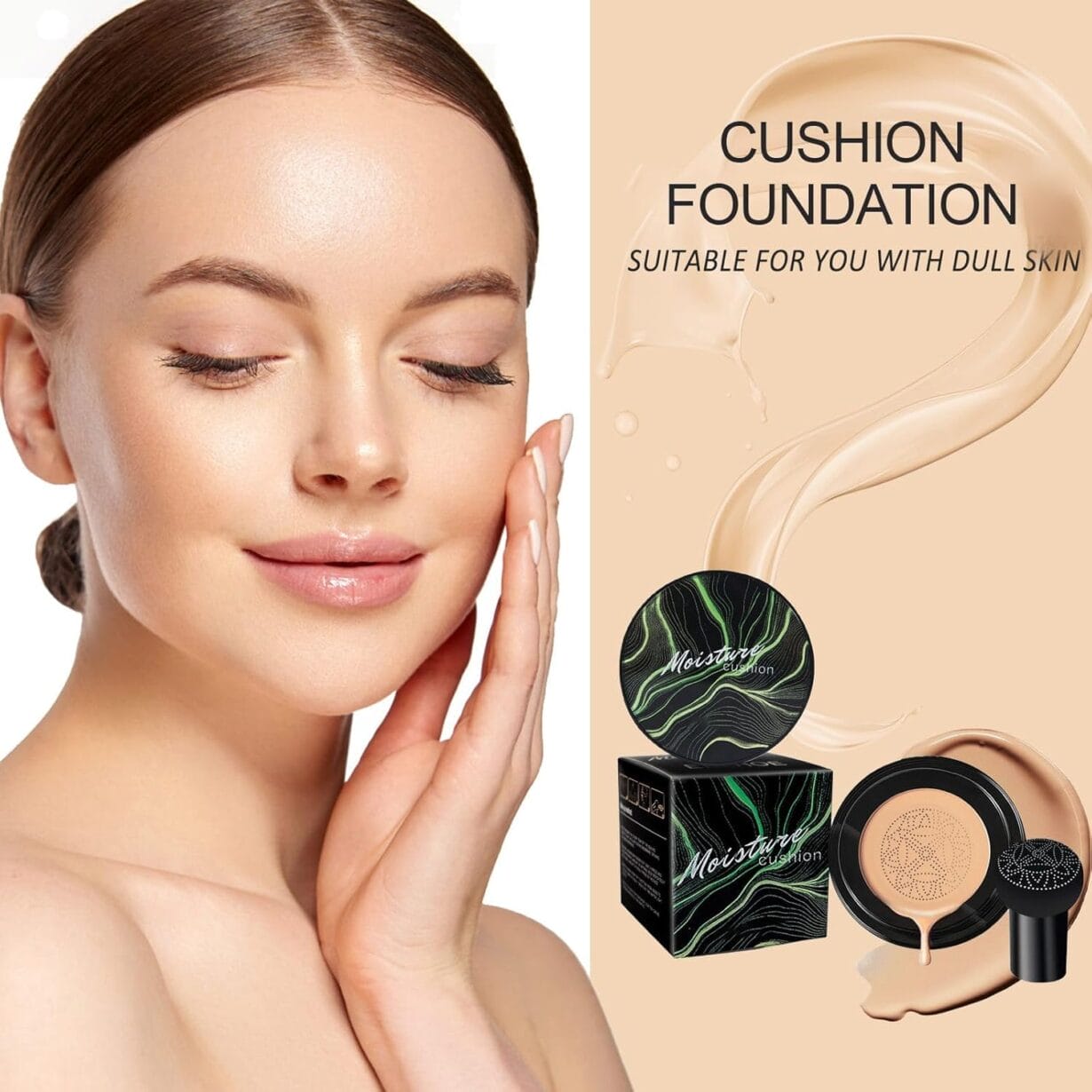 Mushroom Head Air Cushion CC Cream - BB Cream Face Makeup Foundation with Power Puff for Mature Skin Moisturizing Concealer Brighten Long-Lasting, Even Skin Tone for All Skin Types (Medium Deep) - Image 3
