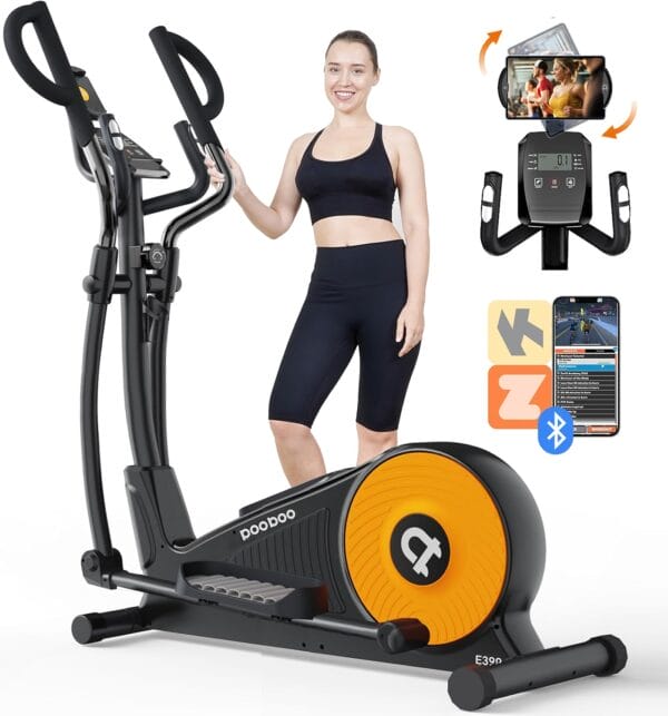 pooboo Elliptical Machine, Elliptical Exercise Machine with 16-Level Resistance&Hyper-Quiet Magnetic Driving System, Elliptical Machine for Home with LCD Monitor&15.5IN Stride, 350LBS Weight Capacity