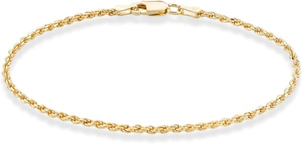 Miabella 18K Gold Over Sterling Silver Italian 2mm, 3mm Diamond-Cut Braided Rope Chain Anklet Ankle Bracelet for Women, 925 Made in Italy