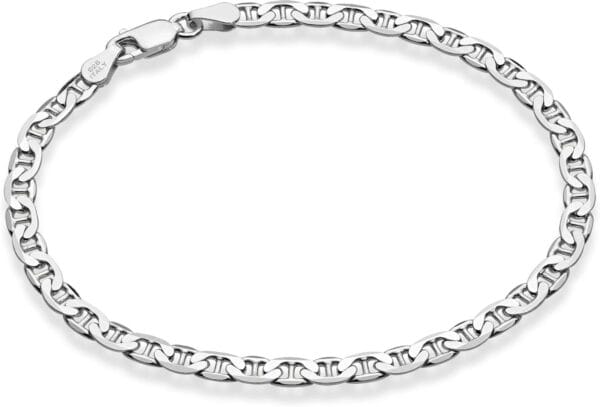 Miabella 925 Sterling Silver Italian 3mm, 4mm Solid Diamond-Cut Mariner Link Chain Anklet Ankle Bracelet for Women, Made in Italy