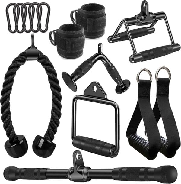 Solid Steel Cable Machine Accessories for Home Gym, Triceps Pull Down Attachment, Cable Attachments for Gym, LAT Pull Down Attachment Weight Fitness