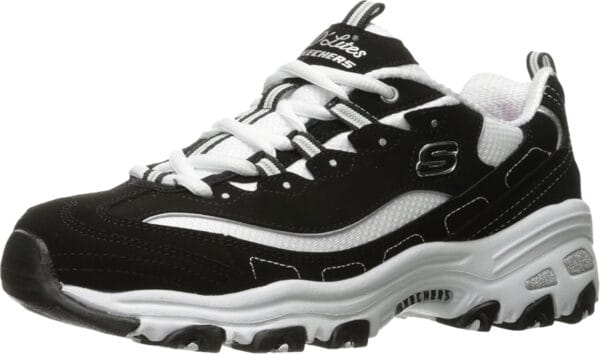 Skechers Women's D'Lites-Me Time Sneaker, Black/White, 7.5 W US