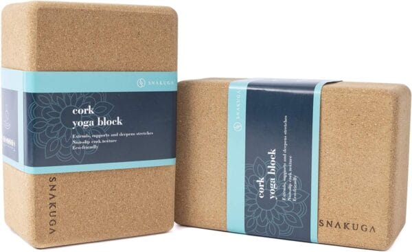 SNAKUGA Cork Yoga Block 2 Pack for Pilates, 4'' or 3'' Non-Slip & High Density Blocks for Meditation, Fitness and Stretching, Supportive and Flexibility Brick for Improve Poses Balance