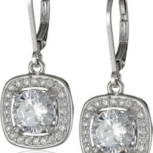 Amazon Collection Sterling Silver or Gold Plated Cubic Zirconia Halo Set Lever-Back Drop Earrings