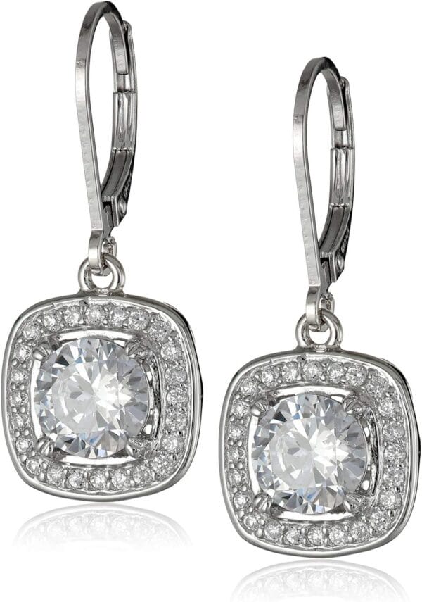 Amazon Collection Sterling Silver or Gold Plated Cubic Zirconia Halo Set Lever-Back Drop Earrings