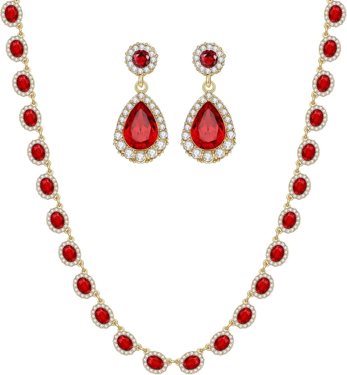 Jewelry Set for Women, Rhinestone multicolor Zirconia Choker Necklace and Dangle earring sets Bride Bridesmaid Party Prom Jewelry Set