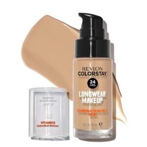 Revlon ColorStay Liquid Foundation for Combination & Oily Skin, Face Makeup Stocking Stuffers for Women, SPF 15, Medium-Full Coverage, Matte Finish, Sand Beige (180), 1.0 Oz