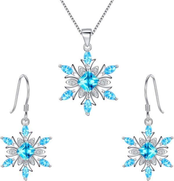 EVER FAITH Women's Jewelry Sets 925 Sterling Silver Cubic Zirconia Snowflake Winter Party Necklace Earrings Set