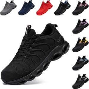 LARNMERN Steel Toe Shoes for Men Women Wide Lightweight Safety Sneakers Comfortable Safety Shoes Colorful Tennis Work Shoes