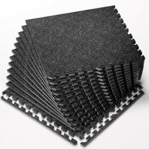 HAPBEAR 0.56'' Thick 12 Pcs 48 Sq Ft Exercise Equipment Mats - High-Density Rubber Top EVA Foam Interlocking Mats, 24x24in Tiles, Heavy-Duty Treadmill Mat for Hardwood Floors, Home Gym Mat