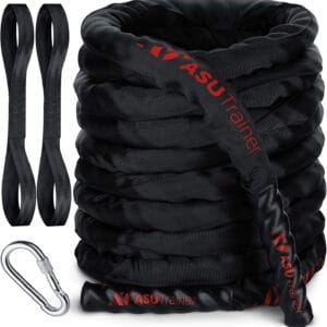 Poly Dacron Weighted Battle Ropes for Home Gym – Indoor/Outdoor Workout Rope with Sleeve, Heat-Shrink Handles, & Anchor Kit – Exercise Rope for Training/Fitness/Boxing, Army Battle Rope