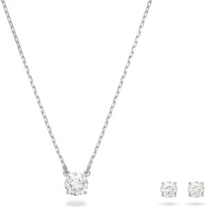 Swarovski Attract Necklace and Earring Jewelry Set, Clear Round-Cut Crystals in a Rhodium-Finished Setting, Part of the Swarovski Attract