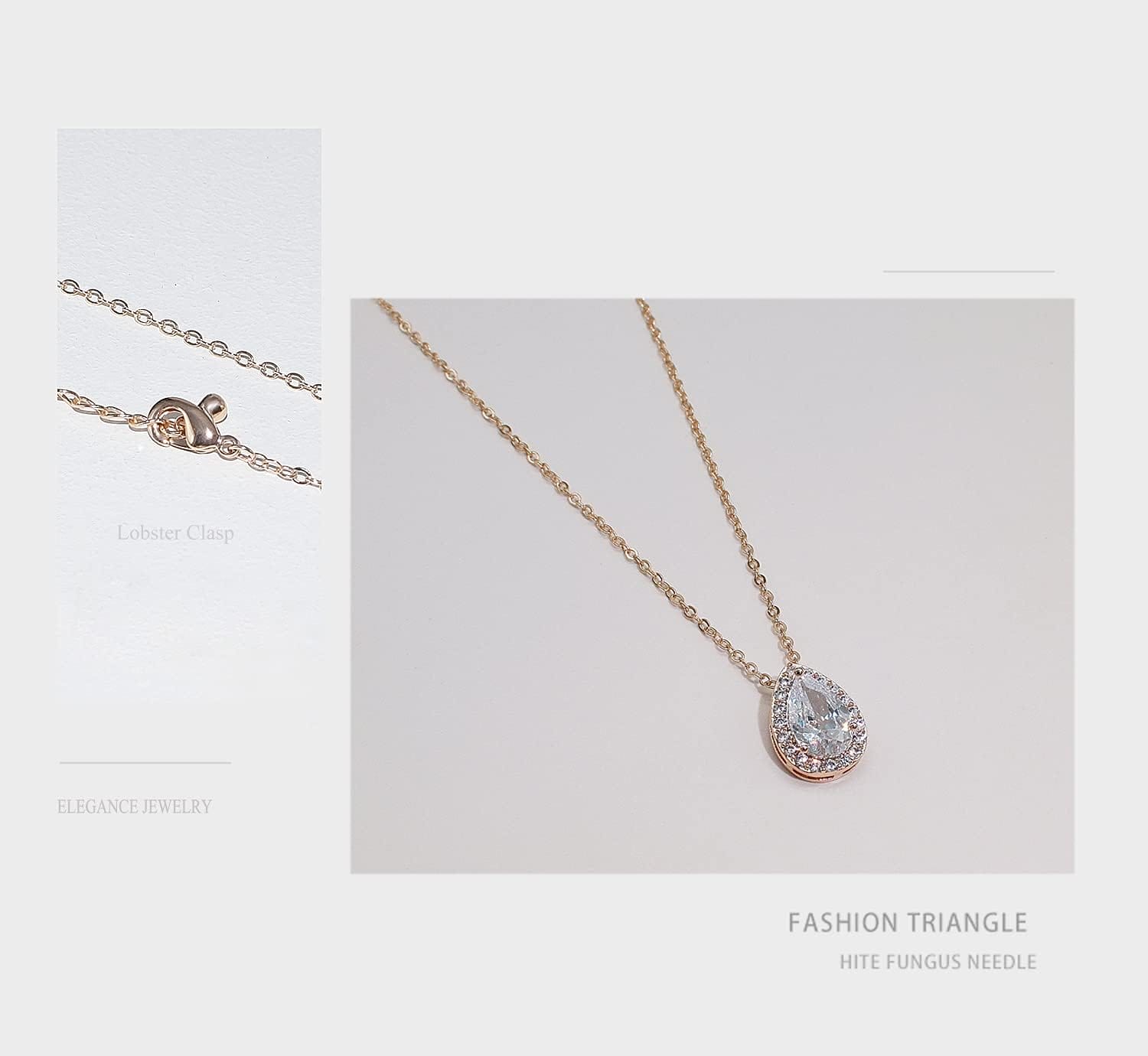 UDYLGOON Zirconia Teardrop Necklace Earrings Bracelet Jewelry Set for Bride Bridesmaid Wedding Party Prom - Image 5