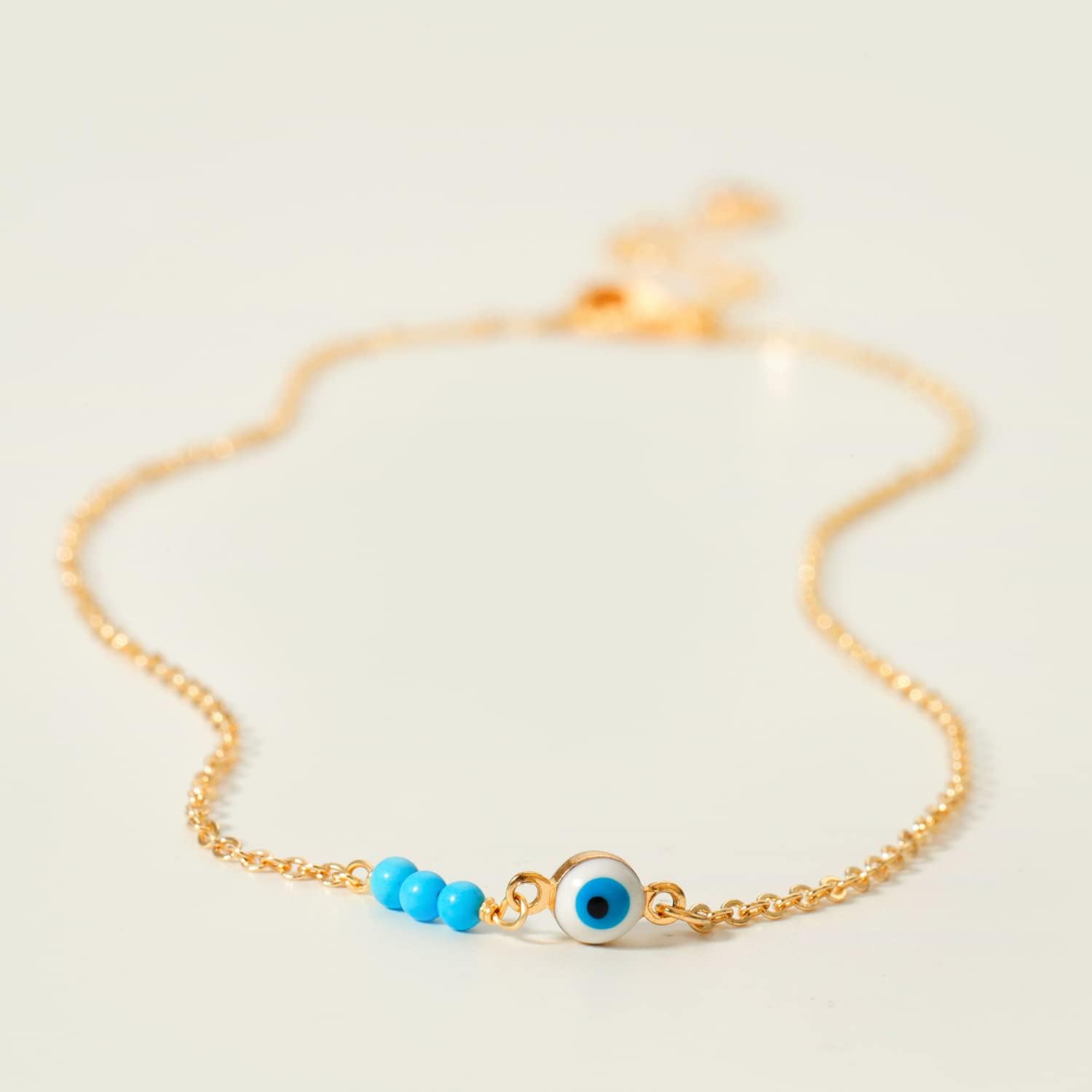 Gold Dainty Turquoise Anklet for Women,14K Gold Plated Cute Tiny Beaded Evil Eye Boho Beach Foot Chain Ankle Bracelet for Women on Summer - Image 5