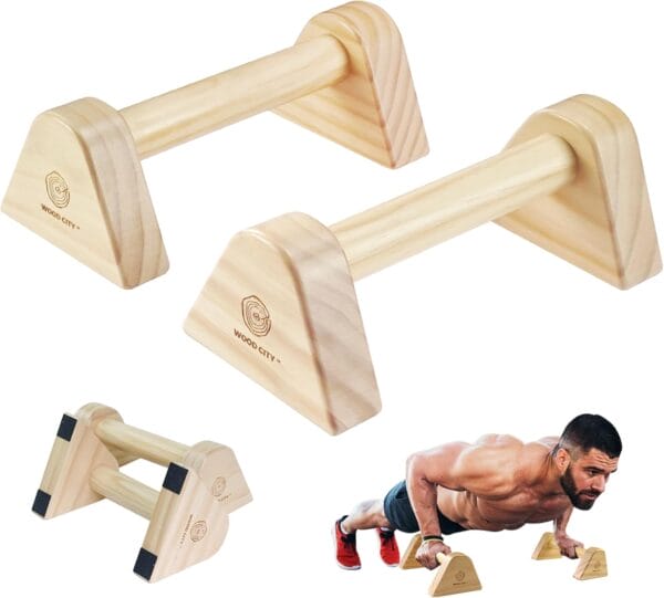 WOOD CITY 2 PCS Wood Push Up Bars Stands with Non-Slip Base, Supports Aerobics and Upper Body Strength Training for Men and Women, Joint-friendly Beech Wood Home Fitness Equipment