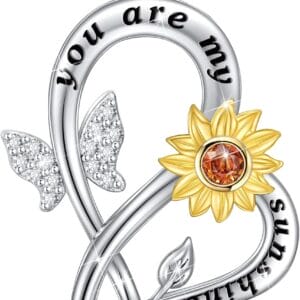 Distance Sunflower Necklace for Women S925 Sterling Silver Heart Necklace Jewelry,You are My Sunshine Pendant Necklaces Jewelry Gifts for Women Mom Wife