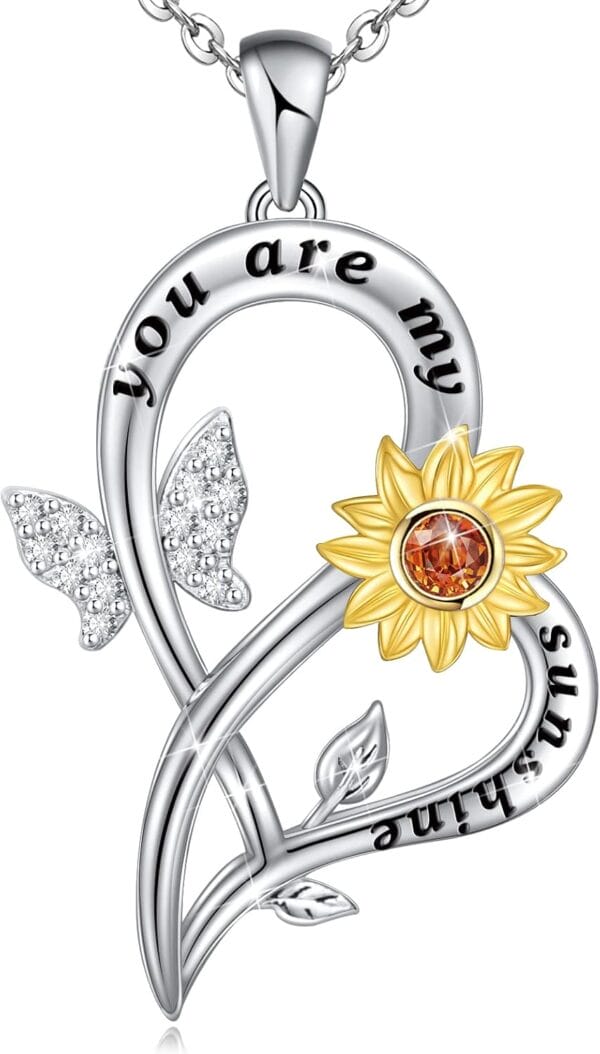 Distance Sunflower Necklace for Women S925 Sterling Silver Heart Necklace Jewelry,You are My Sunshine Pendant Necklaces Jewelry Gifts for Women Mom Wife