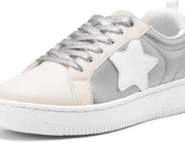 HEEZ Womens Platform Sneakers, Stylish Lace Up Fashion Sneakers, Lightweight Breathable Tennis Shoes, Casual Walking Shoes with Arch Support, Round Toe, Removable Insole, Anti-Slip TPR Outsole