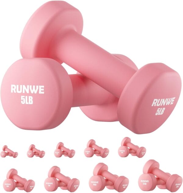 RUNWE Dumbbells Set of 2 - Cast Iron Dumbbell Pairs Options for 1 3 5 7 OR 10 LB Each, Hand Weights Sets Exercise & Fitness Dumbbell Free Weights for Child, Women, Men (Sold in One Pair Not All Sets)