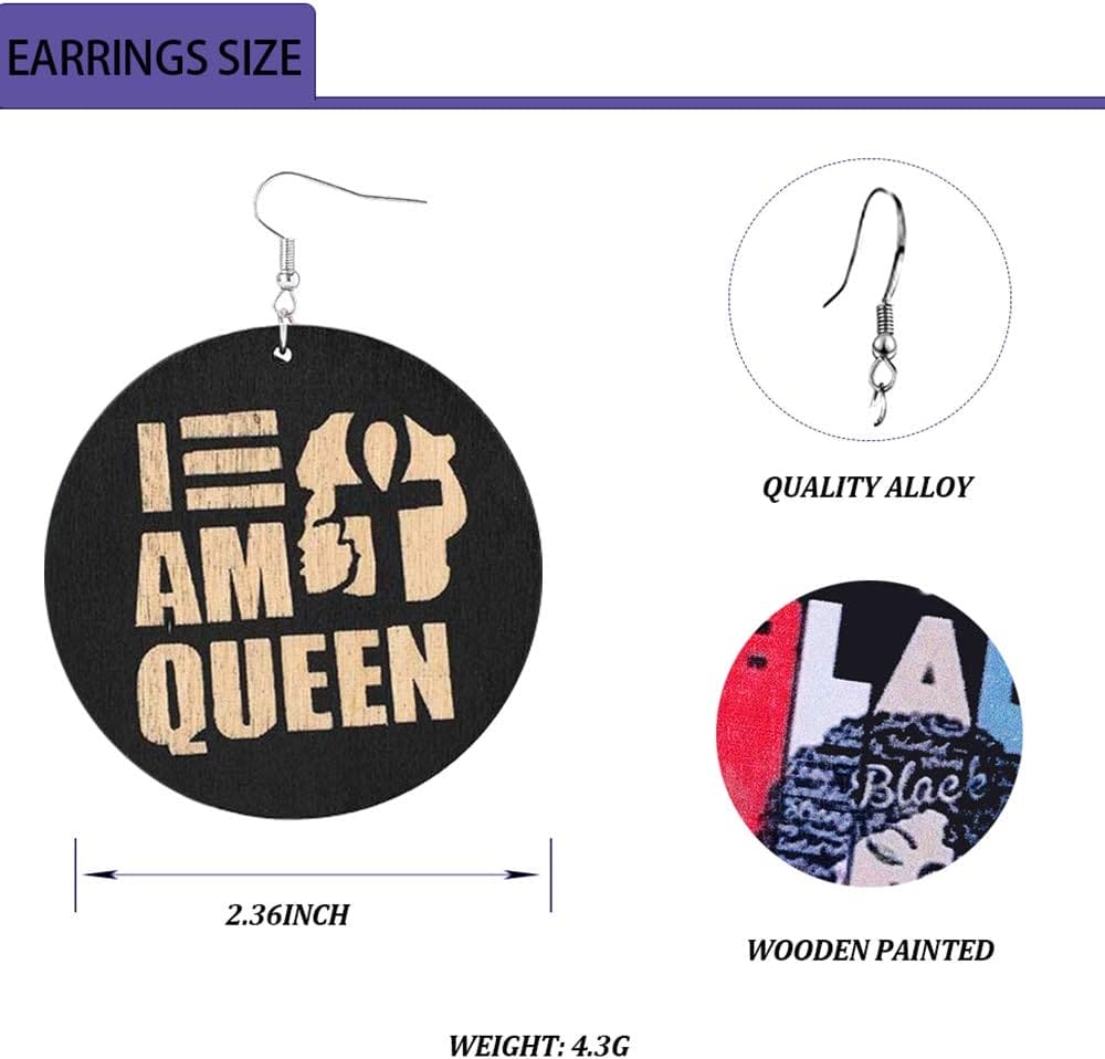 20 Pairs African Earrings for Women Wooden Black Lives Matter Earrings African Map Round Painted Wooden Earrings Statement Ethnic Dangle Earring - Image 4