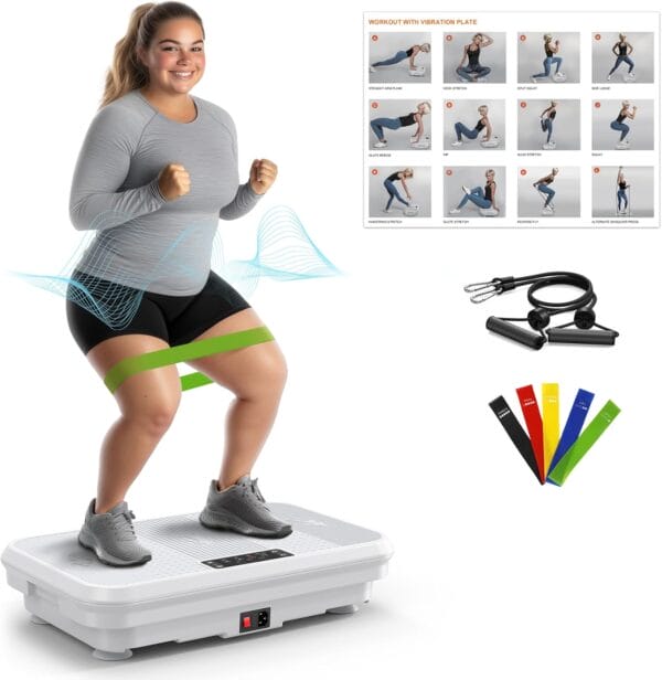 3D Vibration Plate Exercise Machine - Vitalwalk Vibrating Board for Whole Body Lymphatic Drainage 330 lbs Capacity Fitness Platform for Workout for Weight Loss Fat Burner Yoga Belt Elastic Band