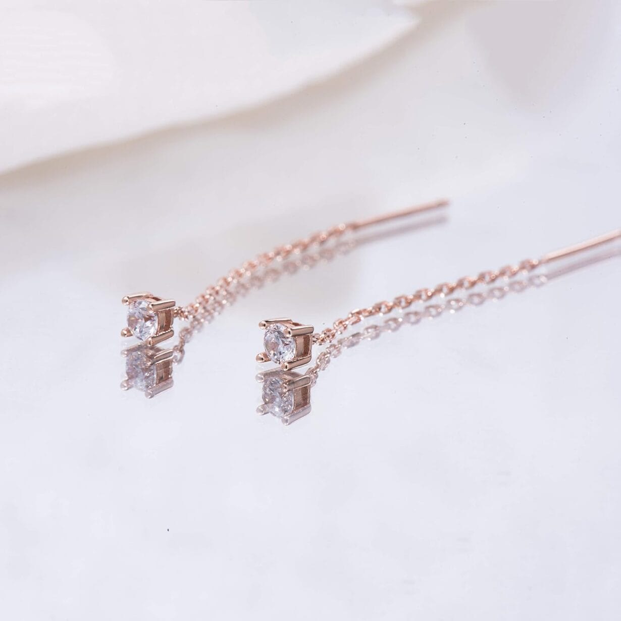 S.Leaf Threader Earrings for Women Trendy CZ Gold Threader Earrings Dangle Earrings Chain Earrings Double Piercing Earrings Pull Through Earrings for Women - Image 3