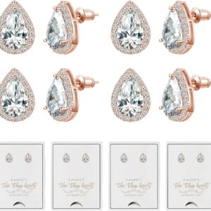 DHQH 4/6 Pairs Bridesmaids Earrings Classic Cubic Zirconia Teardrop Stud Earrings for Women Girls I Couldn’t Tie a Knot Without You Brides Bridesmaids Proposal Wedding Jewelry Gifts