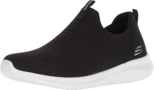 Skechers Ultra Flex First Take Womens Slip On Walking Sneakers, Black/White, 9