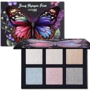 Face Highlighter Makeup Palette, Holographic Shimmer Illuminating Make Up Metallic Powder Starlight Diamond Highlighting Glow Illuminator for Face Body (1, 6 Colors Highlighter Palette, Standard Size)