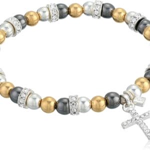 Nine West Women's Boxed Tritone Cross Stretch Bracelet, Size: 0