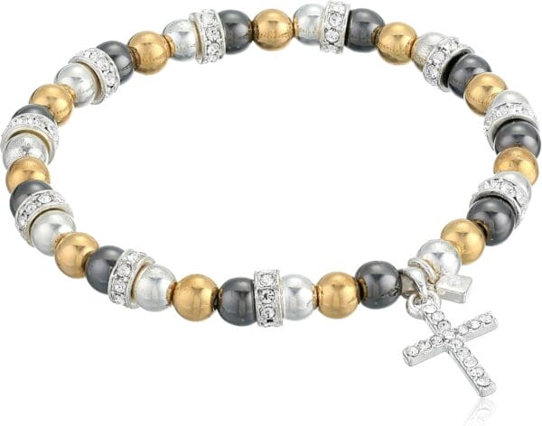 Nine West Women's Boxed Tritone Cross Stretch Bracelet, Size: 0