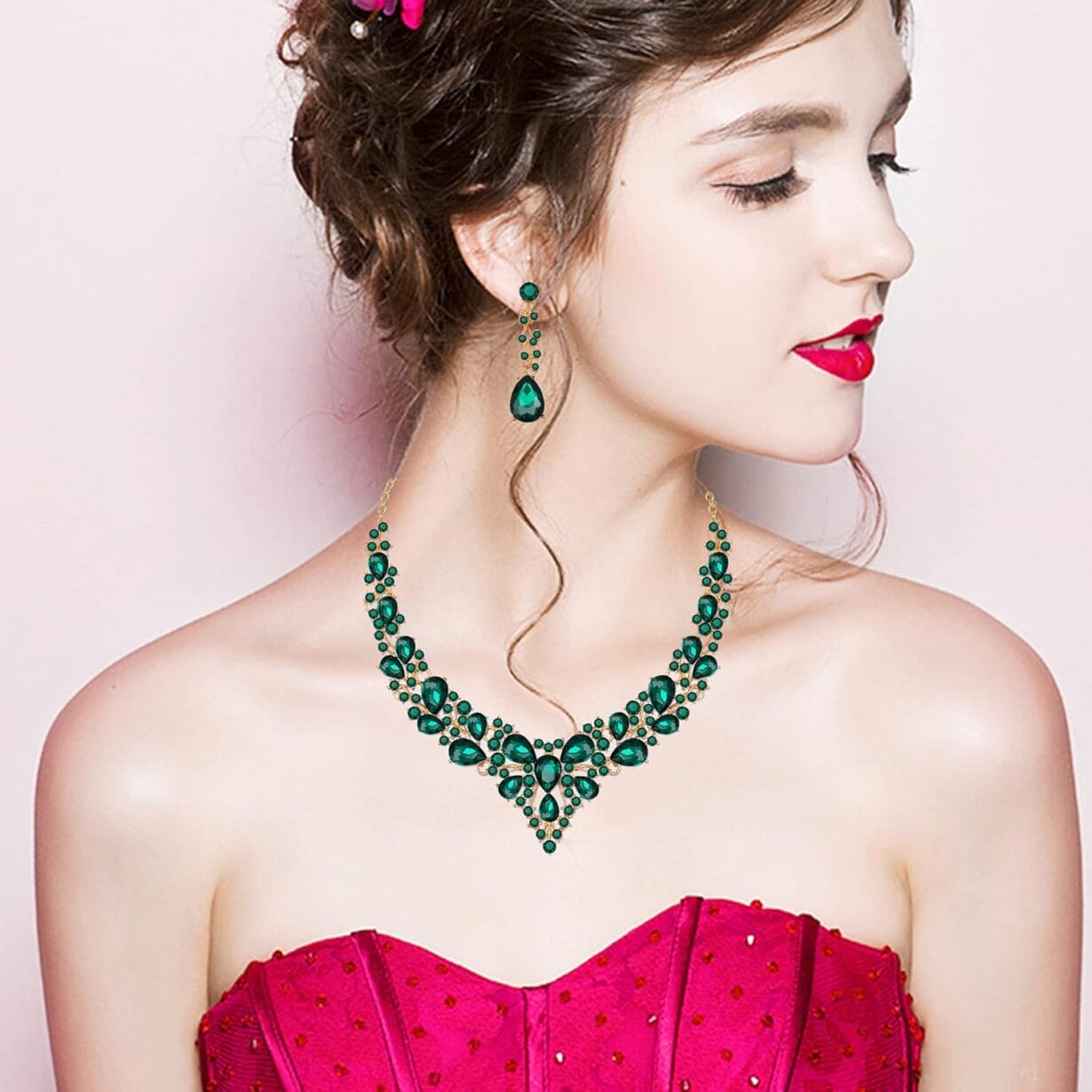 CSY 4 Pcs/Set Austrian Crystal Necklace Earrings Bracelet Ring Bridal Jewelry Sets for Brides Wedding Party Costume Accessories Gifts for Women - Image 2