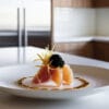 Grapefruit -Crudo with Yuzu Kaviar and charred shiso oil