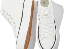 FRACORA Womens High Top Canvas Shoes White Black Platform Sneakers Lace Up Shoes for Women