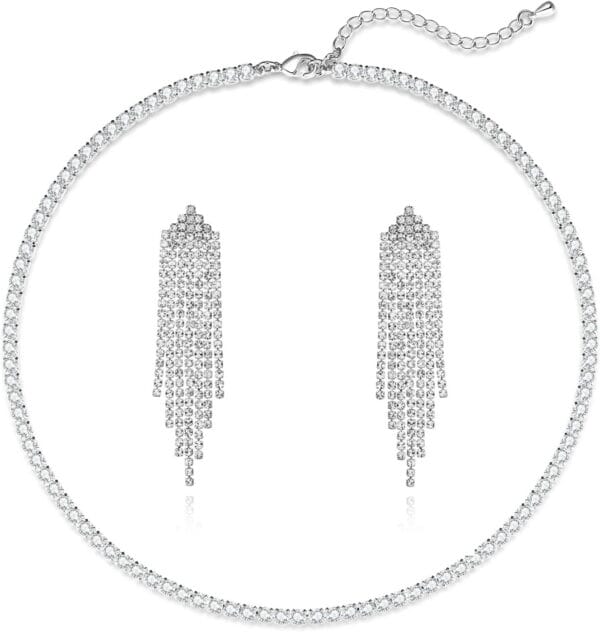 Luxval Rhinestone Earrings Dangling for Women Sparkly Silver Dangle Earrings Girls Long Chandelier Earrings Tassel Lightweight Ear Studs Cubic Zirconia Crystal Statement