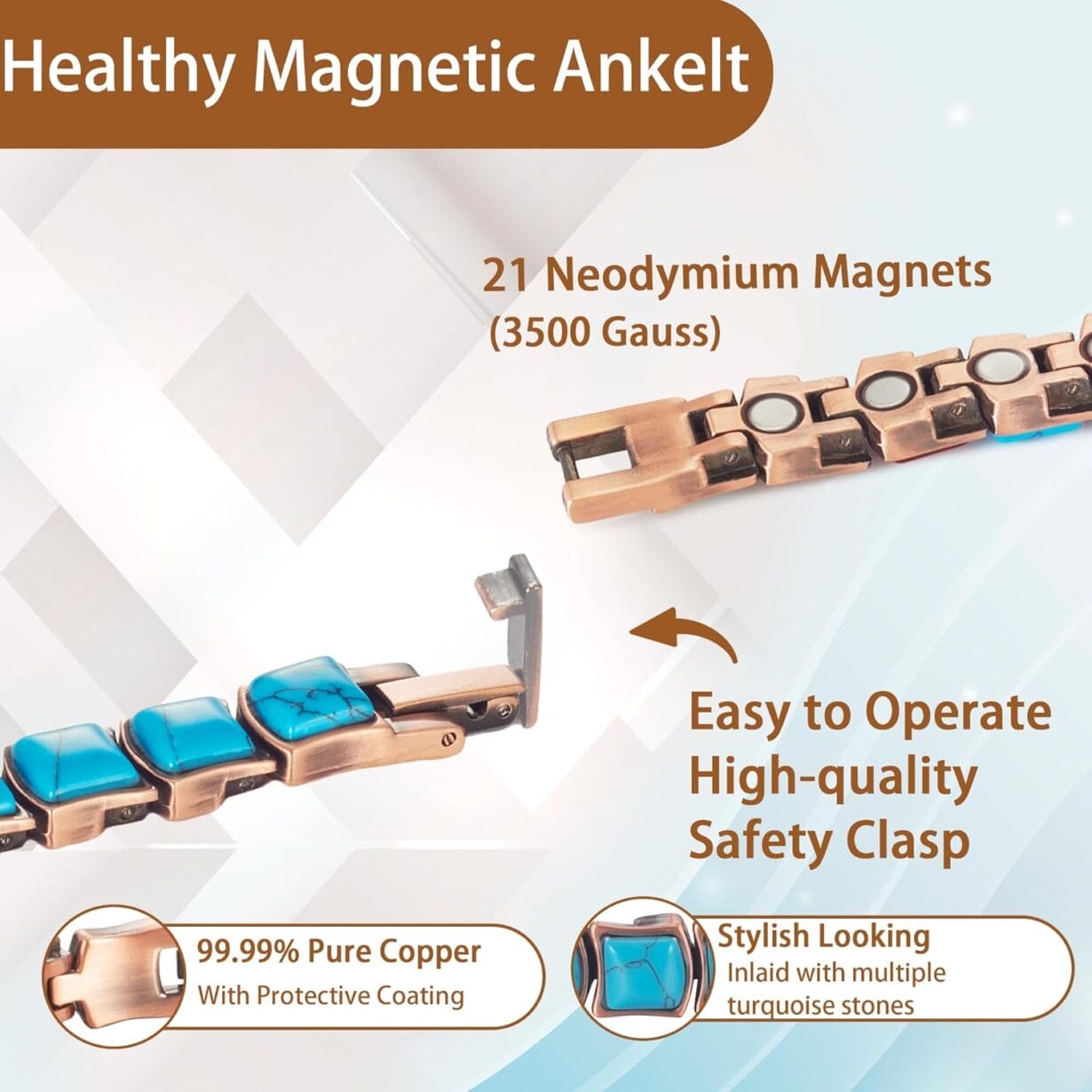 MagVIVACE Copper Magnetic Anklet for Women, Pure Copper Ankle Bracelet with Magnet - Image 4
