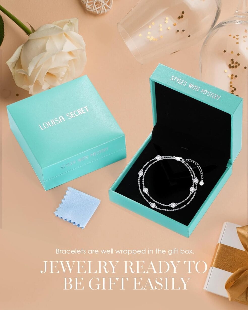 LOUISA SECRET Birthstone Bracelets for Women, 925 Sterling Silver Charm Link Double Strand Bracelet, Birthday Anniversary Christmas Jewelry Gifts for Wife Girlfriend Mother her… - Image 6