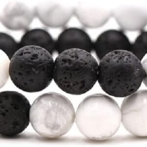 2Pcs Matte Lava Rock Bracelet Volcanic Stone 8mm Beads Stretch Stacking Essential Oil Diffuser Tiger Eye Seed Bracelet for Men Women Girl Boy Couple Stress Relief Healing Aromatherapy Jewelry